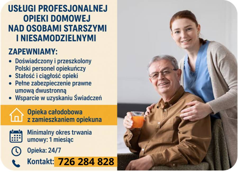 Opiekunka osób starszych Kalisz - 24 godziny/dobę. Cała Wielkopolska