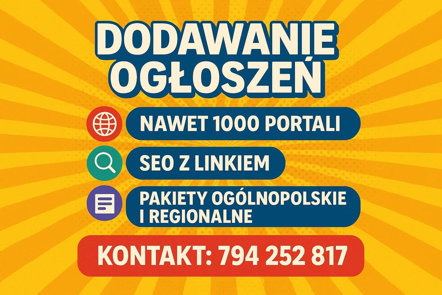 Publikacja ogłoszeń - lokalnie, ogólnopolsko, nawet do 1000 serwisów